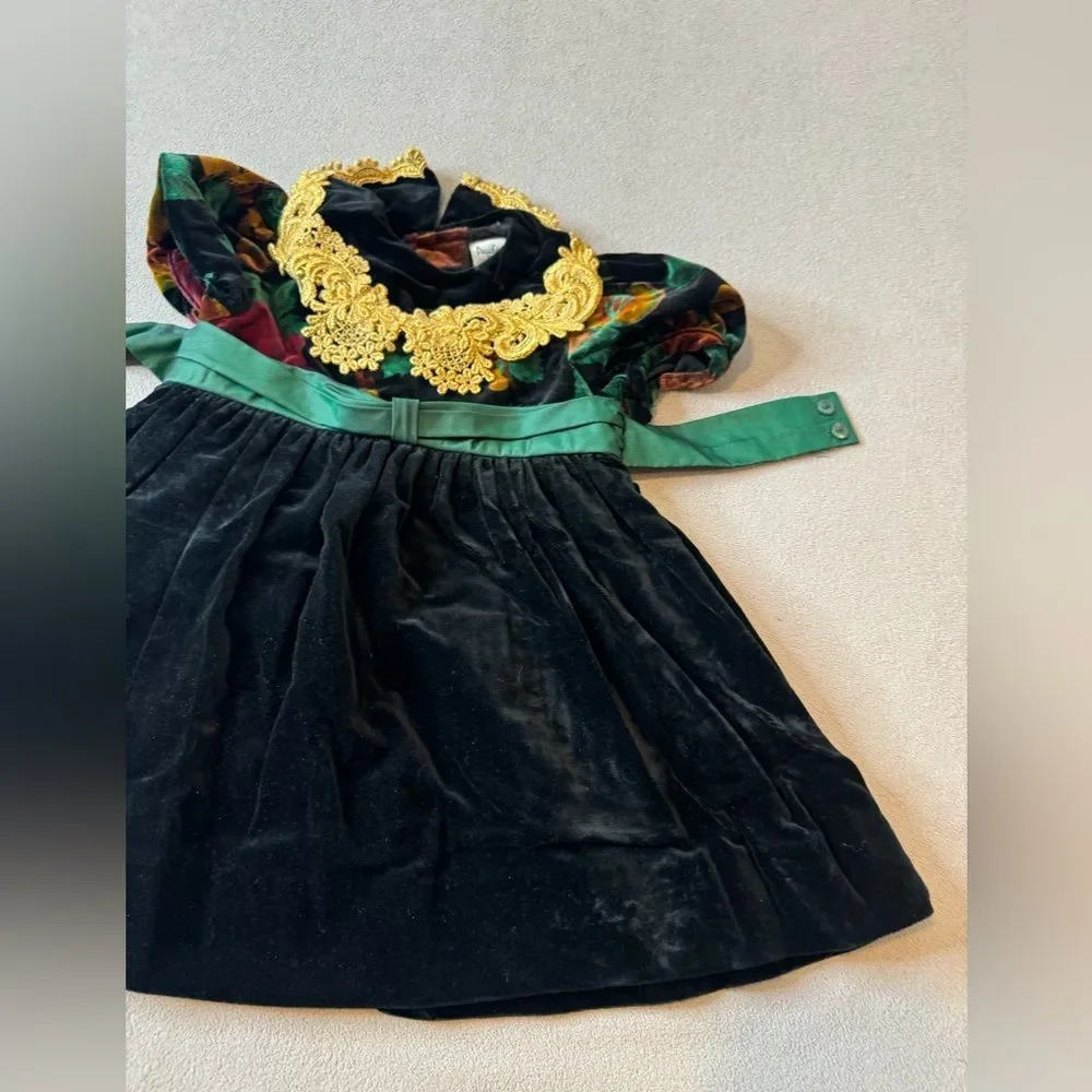 Peaches N Cream Toddler Girl Dress Size 2T Holiday Velvet Floral Black